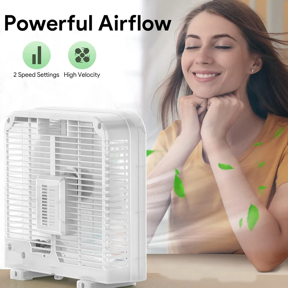 SHINIC White Tabletop Box Fan, product view 3
