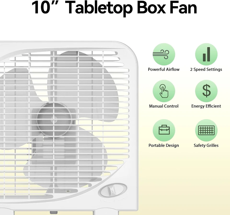 SHINIC White Tabletop Box Fan, product view 4